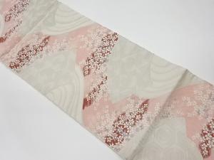 リサイクル　花々・流水に地紙模様織出し袋帯